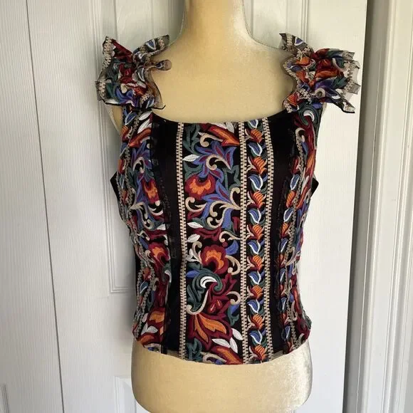 Anthropologie Eva Franco Embroidered Corset Top for Women Medium Multicolored - Picture 6 of 16